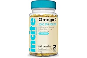 Incite Nutrition Omega 3 Fish Oil Capsules 2000 mg. 360 Softgels. 6 Month Supply of High Strength Omega 3 Fatty Acids with EPA & DHA. Non-GMO, UK Made, No Fishy Aftertaste