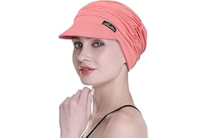 FocusCare Miękkie czapki dla kobiet po chemioterapii, bambusowa czapka z daszkiem, na wypadanie włosów, turbany, Koral, Rozmiar uniwersalny