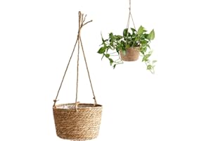 CAIYUANGJ Hängende Blumentöpfe, Pflanzkorb Aus Baumwollseil, Blumentöpfe Aufbewahrungskorb, Hängender Stroh-Pflanzgefäß, für Sukkulenten, Kräuter und kleine Pflanzen, Innen und Außenbereich Dekoration, 25cm