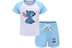 Xpialong Blue Cat Girls Summer Pajamas pjs Casual Short-Sleeved Sportswear T-Shirt Set