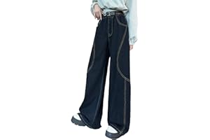 Rolanko Jeans Large Fille Bootcut Déchiré Troué Élastique Waille Denim Pantalon pour Enfants