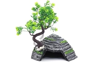 OMEM Reptil Box Refugio Terrario Escondite Cuevas Tortuga Plataforma para Tomar el Sol Decoración de Hábitat Humidificar Ocultar Cueva Resina Roca (S)