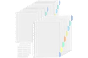 CAMIKI ART 24 Pack A4 Plastic Sleeves Binder Separators with Tabs Binder Pocket 11 Holes Tabs Divider Binder Folders for 2/3/4 Ring Document Pouch Transparent for School Home Office