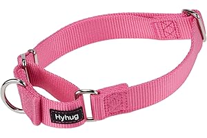 Hyhug Improved Design Nylon Webbing, Cold Water Washing Does Not Fade, Not Polluting Dog Hair, Wear Resistant and Not Prone to Fuzzing. No Slip Training Martingale Collar. (Large, Candy Pink)