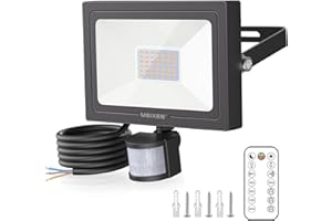 MEIKEE 35W Foco LED Exterior con Sensor de Movimiento, Blanco cálido 2700K Foco Proyector LED con Control Remoto, 3000LM, 3 Modos, Impermeable IP66, Iluminación de Seguridad para Casa, Garaje, Patio