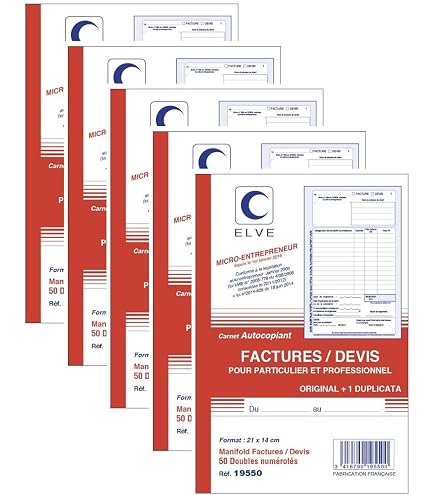Bloc De Factures Manifold ELVE - 6 Unités, 105 X 140 Mm, 50 Feuillets Dupli Par Bloc