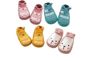 XM-Amigo 4 Paires de Chaussons Chaussettes Semelle Souple Antidérapants pour bébé - 0-24 Mois