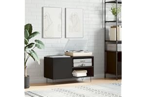 IKAYAA Mueble Tocadiscos 85x38x48 cm de Madera, Tocadiscos de Vinilo Stand, Estanteria CD para Vinilos, 5E4DS Negro
