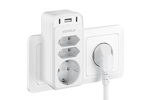 KEMELO Ladron Enchufes Plano con USB C, 6 en 1 Enchufe Paredcon 1 USB y 2 USB C, Triple Ladrón Enchufe Multiple, Regleta Pared para Oficina, Cocina, Compatible con Móviles, Negro y Blanco