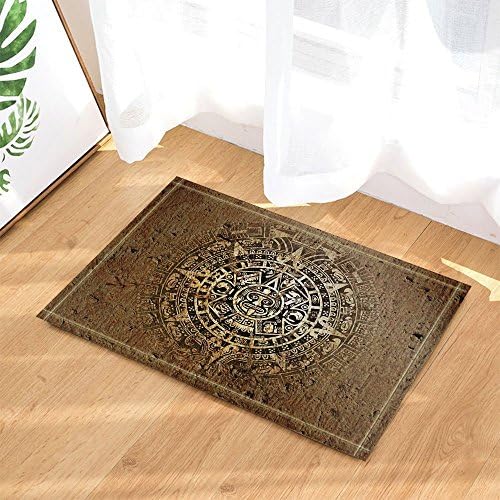 Native American Decor, Ethnic Indian Style with Aztec Calendar in Vintage Bath Rugs, Non-Slip Doormat Floor Entryways Indoor Front Door Mat, Kids Bath Mat, 15.7x23.6in, Bathroom Accessories