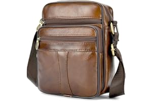 SPAHER Borsello Uomo Tracolla Pelle Borsa a Tracolla Casual Borsa a Spalla da Uomo Borselli da Lavoro Piccolo Messenger Bag per Ufficio/Vita Quotidiana, Idea Regalo per festa del papà, Marrone