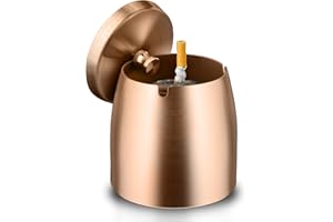 GothicBride Posacenere per Esterno in Acciaio Inox Portatile Rosa Posacenere Antivento con Coperchio per Esterno con Base Antiscivolo per Balcone Giardino Bar Casa e Ufficio(Oro Rosa-Grande)