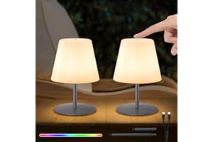 ‎NICEBUY NiceBuy LED Tischlampe Akku 2er Set Touch Dimmbar Warmweiß/RGB USB-C Aufladbar Tischleuchte kabellos Mini Klein IP44 für Wohnzimmer Balkon Patio Terrasse​ (Grau)