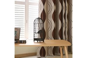 Amidoudou 2er-Set Geometrische Moderne Vorhänge für Wohnzimmer (Braun,260 * 140cm)