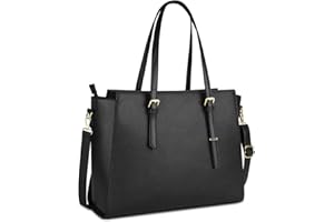 NEWHEY Bolso Universidad Mujer para Portatil 15.6 Pulgadas Grande Impermeable Bolsa Shopper Cuero PU Negro