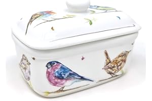THE LEONARDO COLLECTION The Leonardo LP93723 Beurrier en porcelaine fine Motif Oiseaux campagne Multicolore 17 x 10 x 11 cm