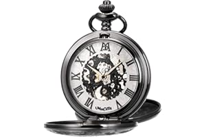 ManChDa Orologio Da Taschino Da Uomo Orologio Da Tasca Da Donna Con Catena Orologi Da Tasca Meccanici Inciso Steampunk Numeri Romani Vento A Mano Orologio Da Tasca