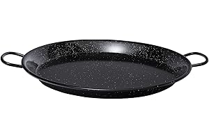 AMEFA VAELLO - Plat à Paella en Métal Émaillé - Plat de Cuisson Résistant - Accessoire Cuisine Extérieure Facile à Nettoyer - Poêle à Paella à 2 Poignées, Ø 50 cm