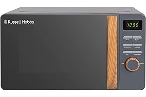 Russell Hobbs RHMD714G 17 L 700 W Scandi Grey Digital Microwave with 5 Power Levels, Wood Effect Handle & Dials, Clock & Timer, Automatic Defrost, Easy Clean, 8 Auto Cook Menus
