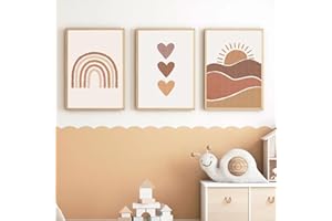 COYUN Lot de 3 tableaux pour chambre d'enfant et fille,Affiches Chambre Fille,Décoration pour chambre d'enfant,Arc-en-ciel soleil,Décoration murale pour chambre de bébé,DIN A4,Décoration bohème