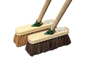 NOVOSTYL Twin Pack Wooden Sweeping Brooms Bassine Stiff Outdoor and Soft Coco Brush with Wooden Handles 10"