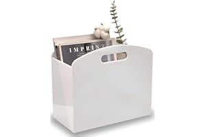 Meicloud White Magazine Holder - Acrylic Magazine Rack Floor, Newspaper Stand with handles, Modern Lucite Magazine and Book Basket Box for Bathroom, Bedroom, Living Room