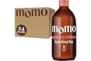 24 x Fresh 330ml Bottles MOMO Kombucha Drink Organic - Kombucha Tea Probiotic Drink - Raspberry-Hibiscus
