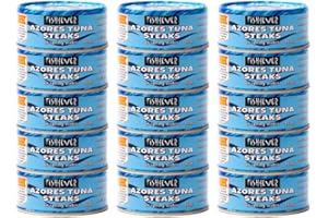 Fish 4 Ever - 15x 160g Azores Skipjack Tuna Steaks In Spring Water - Sustainably Fished. Tin Canned Food Rich In Omega-3, Great For Making Sandwich Spread Or Hot And Cold Snacks (Pack Of 15)