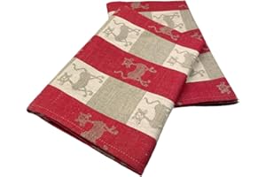 ‎GER3AS Ger3as 2er-Set: Gourmet Geschirrtücher Küchenhandtücher (Leinen/Baumwolle) Handtücher Tücher 50x70 cm Halbleinen Stonewashed Jacquard oder Bedruckt Geschirrtücher (Jacquard-Handtuch Katzen ROT)