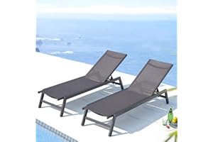 Concept-Usine | Juego De 2 Tumbonas Reclinables | Tumbona al Aire Libre | Gris Prato | 2 Ruedas | Respaldo Ajustable de Aluminio y textileno | Jardín Terraza Playa Piscina