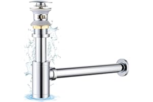 KINKIBOS Brass Bottle Trap and Slotted Basin Waste, G1 1/4 Brass Basin Waste Bottle Trap Set, Height Adjustable P Trap Waste Odour Traps Plumbing Drain Pop-up Drain, Chrome