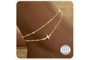 ZHESHY Lot Bracelets de Cheville Or Argent pour Femme Multirang Réglables Chaine Cheville Perles 18 Carats Plaqué Or avec Cœur Croix Paillettes CZ Accessoires Été Chaine de Pied Bijoux Femme Fille