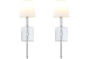 Yosoan Lighting 2 Sets of Vintage Loft Bar Modern Linen Lampshade Wall Light Fittings, Hotel Beside LED Bed Wall Lamp E27 Screw (Chrome)
