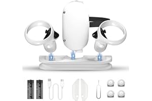 BDFFLY VR Charging Dock for Oculus Quest 2,Charging Station for Meta Quest 2 Supports LED Indicator/Simultaneously Magnetic Charging Headset and Touch Controller, with 2 Rechargeable Batteries