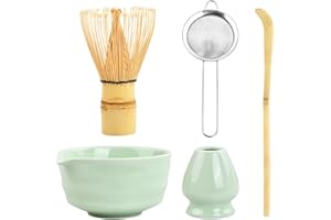 MAPILLE Matcha Set Te Matcha Kit Juego Completo de Ceremonia Matcha Japonés con Batidor Bambu Matcha Porta Batidor Cuenco de Matcha de Cerámica Cuchara de Té para Preparar Matcha Tradicional (Verde claro)