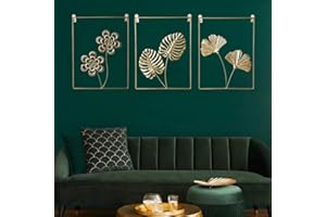 Junhui 3 Pezzi Decorazioni da Parete Dorate Murales, Sculture a Parete in Metallo da Decorazione in Ginkgo, 3D Decorazione Della Pareteper Soggiorno Camera da Letto Ufficio Albergo