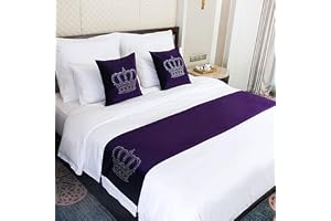 LEEMQCYA Quiltade sänglöpare sammet sänghalsdukar för sängens fot krona diamantmönster sängände handduk för hotell gästhus bröllop sovsal dekor, mörklila, 50 x 240 cm för 1,8 m säng