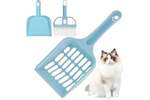 Zeuwets Paletta per Lettiera per Gatti, Paletta per Lettiera in Plastica, Paletta per Lettiera con Piccolo Set di Scope, Pala per Lettiera a Manico Lungo per Lettiere per Gatti (Blu)