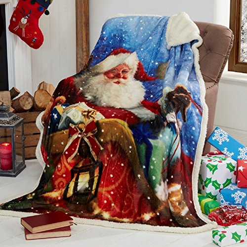 Tony's Textiles Santa Sleigh Father Christmas Supersoft Blanket Fleece Throw (125cm x 155cm)