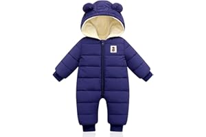 MINIZONE Bebé Invierno Mamelucos con Capucha, Niñas Niños Ropa Traje de Nieve Manga Larga Fleece Monos Outfits Peleles Calentar Abrigo Regalos 6-9 Meses