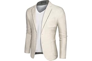 PJ PAUL JONES Blazer casual de dos botones con solapa con muescas de algodón y lino para hombre