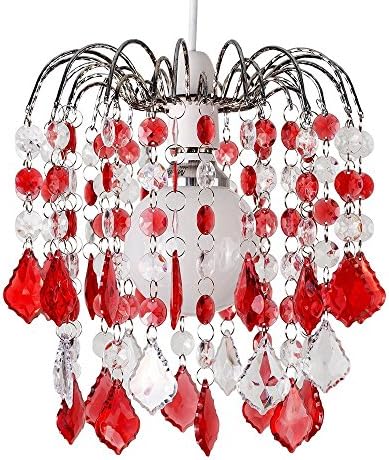 Modern Waterfall Design Ceiling Pendant Light Shade with Red &amp; Clear Acrylic Jewel Effect Droplets