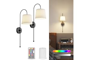 Yinglap Rechargeable Wall Lights Indoor, Two Battery Operated Wall Lights with Remote & 5000mAh Magnetic Dimmable Bulbs, 18 Colors Battery Powered Wireless Wall Sconces for Living Room Bedroom Black