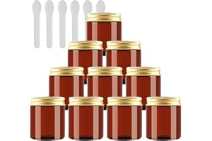 PQPAUTY TIANZD 12 Pezzo 80 ml Barattoli in Plastica Marrone Contenitori Barattolo Vuoto Barattoli Piccoli con Tappo Oro, 80g Barattoli Cosmetico Contenitore per Prodotti di Cosmetica
