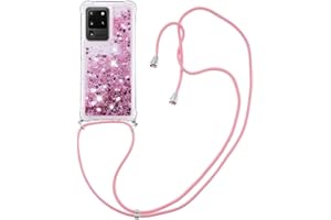 MRSTER Funda con Cuerda para Samsung Galaxy S20 Ultra, Bling Glitter Líquido Carcasa Moda Ajustable Collar Correa Protección Case para Samsung Galaxy S20 Ultra. LP Love Rose
