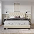 FEBERICA Engineeredwood Modern Upholstered King Size Bed for Bedroom, Upholestery Premium Velvet Fabric Cot for Home- 6.5 X 6 Ft Bed (Beige)