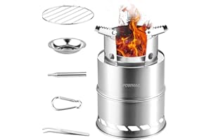Powmag Estufa de Leña Camping, estufa de leña portatil, Estufa de leña al aire libre portátil, Estufa de camping de acero inoxidable, estufa camping wood stove para Exteriores Camping
