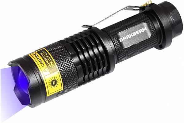 DARKBEAM Lampe Torche UV 365nm Lumière Noire Mini Lampe de poche, Mini Lampe de Wood LED ultraviolettes focale réglable Détecteur d'urine pour animaux pour ambre, identification de fichier, résine