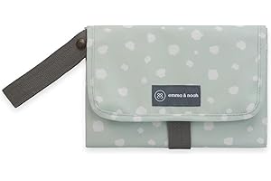 emma & noah Wickelunterlage für Unterwegs, 82x52 cm (gefaltet 25x18 cm), Abwaschbar, Wickeltasche mit Windeltasche für den Kinderwagen, Organizer für Windeln und Feuchttücher (Punkte Mint)