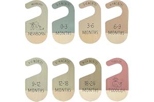 elook 8PCS Baby Wardrobe Dividers, Wooden Clothes Dividers, Hanger Divider Closet Clothes Organiser Labels